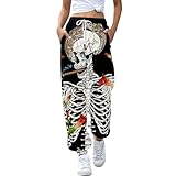 Lässige Jogginghose mit Bündchen, Sporthose für Damen, Trainingshose, hohe Taille, Yogahose mit Taschen, dehnbare Jeans für Damen, UK, weiß, M