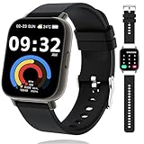 Vtkp Smartwatch Herren Damen，2024 Neue 2' HD Touchscreen Fitnessuhr mit Telefonfunktion,110+ Sportmodi IP68 Wasserdicht Sportuhr mit Herzfrequenz Schlafmonitor Schrittzähler-Schwarz