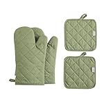 M Miaoyan Ofenhandschuhe und Topflappen, 4-teiliges Set, hohe Hitzebeständigkeit, 500 Grad, extra dick, lang, Küchen-Baumwoll-Ofenhandschuh zum Kochen (30,5 cm, grün)