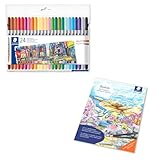 STAEDTLER 3200 Doppelfasermaler Etui mit je 24 Filzstiften für breite und schmale Linien + Gratis Malbuch Sealife