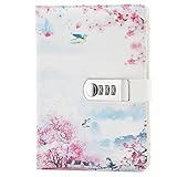 Lirener PU Lederbuch A5 Tagebuch Notizbuch Notebook Skizzenbuch Journal Planer Organizer, Geheimnis ausgekleidet Password Tagebuch Sketch mit Zahlenschloss Stifthalter, 150x215mm