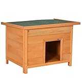 PawHut Hundehütte Outdoor, Hundehaus aus Holz mit Aufklappbares Asphaltdach, wasserdichte Hundehöhle mit Erhöhter Boden Hütte für kleine Hunde, Gelb, 82 x 58 x 58 cm
