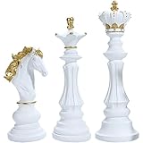 Zghhc 3 Stück Internationale Schachfiguren Statuen Harz Dekorative Ornamente Home Interior Büro Figuren König Königin Ritter Statue