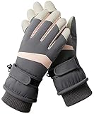 Hjkiopc Damen Ski Handschuhe Winter Winddicht Wasserdicht Schnee Touchscreen Thermal Handschuhe Warme verdickte Handschuhe mit Fleece für Skifahren Laufen Radfahren Wandern (Grau)