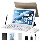FORUSER Tablet 10 Zoll 2024 Neuestes Android 14 Octa-Core 2.0GHz, 5G WiFi 6/ 36GB RAM+128GB ROM (TF 1TB), 8000mAh, Akku/WLAN/Bluetooth 5.0/Tablet mit Tastatur, Case(Gold)