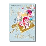 Muttertagskarte mit Blumenmuster, Goldfolien-Design, blauer Hintergrund