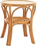 Korb-Outlet Rattantisch klein Ø 56 cm mit Holzplatte Beistelltisch rund Wohnzimmertisch (Honig)