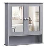VASAGLE Spiegelschrank, Badschrank, Wandschrank, Hängeschrank mit 2 Spiegeltüren und offenem Fach, verstellbare Ablage, Wandmontage, 13 x 56,5 x 58,5 cm, Taubengrau LHC002G02
