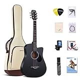 Lankro 38 Zoll Akustik Gitarre für Anfänger Westerngitarre Schwarz Linde Cutaway Guitarra Set mit Gig Bag Stap Learning Book Saiten Strap Tuner Picks Capo Reinigungstuch