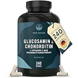 Glucosamin Chondroitin hochdosiert - Big Pack: 240 Kapseln - mit Vitamin C (trägt zur normalen Kollagenbildung bei) - Pharmazeutische Qualität - Made in Germany - TRUE NATURE