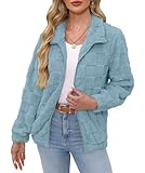 BesserBay Sweatjacke Damen Schick Sweatjacke Teddy Jacke Damen Teddyfleece Jacke Teddyfleece Hellblau L