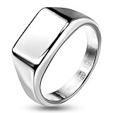 Paula & Fritz® Ring Damen Siegelring Rechteck Silber 316L Chirurgenstahl Größe 52 (16,6) Freundschaftsring Herrenring Partnerring Bikerring Damenring