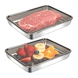Trendecor 2 Packs Chrrapte Set Aufschnittbox Fresh, Gefrierbehälter Lebensmittel Aufbewahrungsbox mit Deckel,Stapelbare Edelstahl-Box, Luftdichte Frischhalteboxen für Käse,Fleisch(30 * 25 * 5cm)
