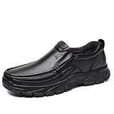 Lässige Leder-Loafer for Herren, gepolsterte Winter-Mokassins, warme, bequeme Slipper mit gepolsterten Einlegesohlen(Schwarz,44 EU)
