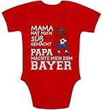 Shirtgeil Baby Body Mama hat Mich süß gemacht Papa machte Mich zum Bayer Fußball Kurzarm Strampler 6-12 Monate Rot