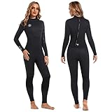 Neoprenanzug Damen Neopren Thermo Schwimmanzug - 3MM UV Schutz Herren Tauchanzug Lange Ärmel Rückenreißverschluss Ultra Stretch Schwarz Wetsuit Outdoor Taucher Thermoanzug für Tauchen Schwimmen M