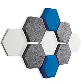 FENNEXT ® Schallabsorber Wand - Akustikbild - der perfekte Schallschutz aus BASOTECT ® und AKUSTIK-VLIES für Gaming, Homeoffice, Studio - 9er Starterset HYBRIDBLAU