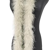 2m 8cm Federboa Truthahnfedern Boa,Flauschige Plüsch-Feder Boa Federstola Federschal Federgirlande für Weihnachtsbaum Hochzeit Basteln Burlesque Karneval Party 20er Jahre Kostüm Deko,ca. 15g Beige