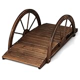 SOARS Holzbrücke mit Halbradgeländer, Gartenbrücke aus Fichtenholz, stabile Teichbrücke bis 75 kg belastbar, 101 x 48,5 x 38 cm, Zierbrücke begehbar, Dekobrücke für Garten, Teich & Bach