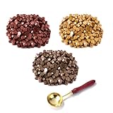 Scentoria Siegelwachs Set, Kerzenwachs, Stempel Personalisiert, Königliches Gold, funkelndes Burgunderrot, Bronze, Siegelwachs Perlen mit 1 Schmelzlöffel für Einladungen, Umschläge, Karten