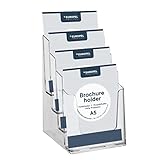 EUROPEL Etagen Prospekthalter Aufsteller - Injektion Mehrfach-Prospektständer - 4x DIN A5 - Transparent - Broschürenständer für Büros - Broschürenhalter Hochformat für Menü, Faltblatt, Flyer