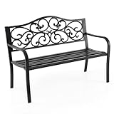 COSTWAY Gartenbank Metall, Sitzbank aus Gusseisen für 2 Sitzer, Parkbank mit Rückenlehne & Armlehne, Metallbank, Eisenbank für Garten, Terrasse, Balkon, 128 x 62 x 89 cm, Schwarz