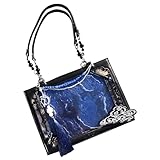 Générique Tote aus Leder für Damen, Weekender – Reisetasche ausziehbar | mit einem breiten Gurt | mit dekorativem Anhänger | chinesisches Vintage-Design | Organizer für den Kühlschrank, Schwarz und