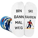 WAMIOKAGRO Ski Geschenke für Männer Frauen, Ski Zubehör, Lustige Socken mit Spruch, Männergeschenke Weihnachtsgeschenke für Männer Frauen Teenager Jungen Mädchen Kinder zu Geburtstag Weihnachten