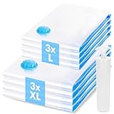 Vakuumbeutel für Kleidung Reisen, 6 Stück Vakuumbeutel für Bettdecken, 3 Extra Groß + 3 Groß Vacuum Bags for Clothing, vakuumierbeutel kleidung mit Handpumpe