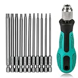 12 Stück Torx Schraubendreher Set T6-T40, 1/4' Magnetischer Torx Set mit Loch S2 Stahl Sechskant Elektrische Schraubendreher Bit Satz für Akkuschrauber T20 T25 Schraubendrehersatz, 100mm Länge
