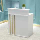 Moderner L-förmiger Empfangstisch mit abschließbarer Schublade und Computerschrank, idealer kleiner Kassenständer für Einzelhandel, Salon, Hotel und Lobby, Weiß