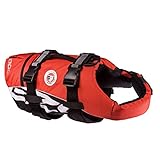 EzyDog Schwimmweste Hund - DFD Hundeschwimmweste - Schwimmwesten für für Kleine Hunde - Rettungsweste mit Griff und Reflektoren, Größenverstellbar (MXS, Rot)