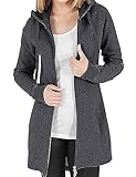 Vancavoo Fleecejacke Damen Lang Winterjacke Sweatjacke Kapuzenjacke Zip Kapuzenpullover Lose Jacken Einfarbig Sweatshirt Langen Mantel Cardigan Outwear Mit Taschen,Dunkelgrau M