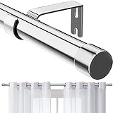 Gardinenstange, 76-238 cm Gardinenstange mit Kappenknäufen mit Halterungen, Beschläge-Set aus Edelstahl, 16 mm Durchmesser Gardinenstange Verstellbare Dekorative für Schlafzimmer/Silber