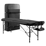 DR.LOMILOMI Tragbarer Massageliege, ultraleicht, Reisegröße, Aluminium, faltbar, breites Spa-Bett, Paket 302 Halia (schwarz, mit seitlichen Armverlängerungen)