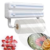 Frischhaltefolienspender – 35,8 x 6,5 x 18,4 cm, Wandhalterung, Küchenhalter, multifunktionale Aufbewahrungsbox, Schneidebox mit Taschentuchablage, Lebensmittelverpackung, Folienschneider