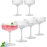 LDXDRU 6er Set Vintage Coupe Gläser, 200 ml Gerippte Champagner Schalen, Sektschalen, Cocktailgläser für Champagner, Espresso Martini, Margarita, Desserts