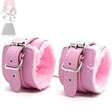 1 x Set mit rosa verstellbaren Plüsch-Lederhandschellen für Rollenspiele