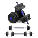 wuuhoo® 2in1 Fitness Hantelset Jimmy, 30mm Kurzhantelset, 10kg, 20kg, 30kg, Kurzhantelstange und Langhantelstange mit Gewichten, Fitnessgerät aus Kunststoff für Zuhause, HomeGym - 30kg - blau