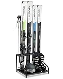 FHXZH Ski-Aufbewahrungsregal für die Garage – freistehende Skihalter für 4 Paar Ski, Skischuh, Skistöcke, Brillen, Helm und mehr, robuster Stahlbodenständer, Ski-Organizer für Garage, Keller