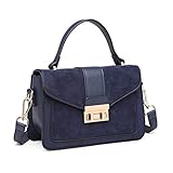 Miss Lulu Damen Tasche Henkeltasche Mittelgroß Umhängetasche Tasche mit Kunstleder und Wildleder Vintage Flap Handtasche Crossbody Bag mit ovaler Metallverzierung Elegant Exquisit