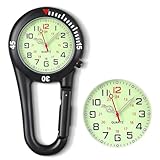 ertlutw Taschenuhr mit Karabiner Befestigung Schwarz Karabineruhr Kleine Taschenuhr Digital Analog Quarz Uhr Krankenschwesteruhr, Unisex FOB Taschenuhr für Krankenschwestern Köche Radfahrer Kletterer
