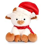 MUFEIRUO Highland Cow,Weihnachts Stofftiere,Hochlandkuh mit Weihnachtsmütze,Weiß Hochlandkuh Plüschtier Highland Cow Kuscheltier Plüsch, Kinder, Jungen und Mädchen