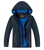 YOUNGSOUL Kinder Softshelljacke Gefütterte Regenjacke Jungen Mädchen Übergangsjacke wasserdichte Outdoorjacke mit Abnehmbarer Kapuze,Marineblau, DE: 146-152 (Herstellergröße 150)