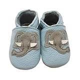 SAYOYO Baby Krabbelschuhe Leder Weiche Lauflernschuhe Babyschuhe für Jungen & Mädchen, 25/26 (24-36 Monate) XXL, Blau Elefant