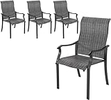 UDPATIO Gartenstühle 4er Set, Hochlehner Gartenstuhl Metall, Textilene Balkonstuhl, Terrassenstuhl 160kg Belastbar, Gartensessel wetterfest für Garten, Balkon, Grau