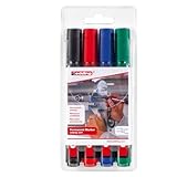 edding 300 Permanentmarker - schwarz, rot, blau, grün - 4 Stifte - Rundspitze 1,5-3 mm - wasserfest, schnell-trocknend - wischfest - für Karton, Kunststoff, Glas, Holz, Metall, Glas