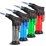 4 Stück Küchenbrenne Flambierbrenner Nachfüllbarer Bunsenbrenner, Einstellbarer Gasfeuerzeug mit Sicherheitsschloss fur Creme Brulee, Diy, Desserts, Grillen, Camping (Butan Nicht Inbegriffen)