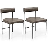 GIANTEX Esszimmerstühle 2er Set, Küchenstuhl Polsterstuhl Wohnzimmerstuhl, gepolsterte Rückenlehne, Sitzfläche aus PVC-Leder, Schalenstuhl mit Metallbeinen bis zu 180kg belastbar, Esstischstühle Grau