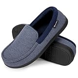 EverFoams Herren Mokassin Pantoffeln Atmungsaktive Komfort Memory Foam Frottee Hausschuhe mit Anti-Rutsch-Gummisohle,Demin Blau,42 EU